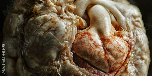 Frantic Beating of a Dying Heart - A tight close-up of a human heart, pulsing erratically under pale, sweaty skin.