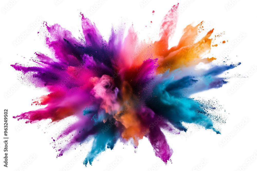 Vibrant explosion of hues of purple, pink, orange, yellow, blue, and teal powder against an isolated, transparent background, creating a dynamic and colorful burst Vibrant explosion of hues of purple, pink, orange, yellow, blue, and teal powder against an isolated, transparent background, creating a dynamic and colorful burst
