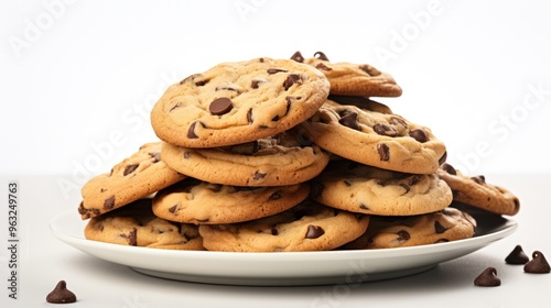 A delightful assortment of chocolate chip cookies, their warm, gooey centers and crisp edges radiating irresistible charm.