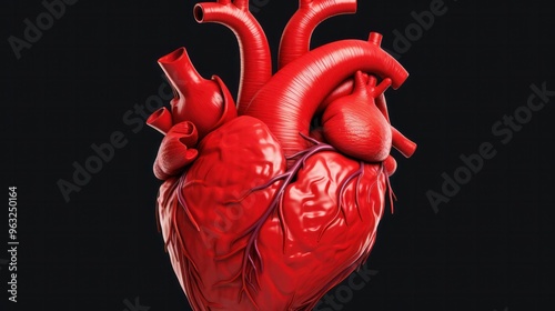 A detailed medical illustration of a human heart, accurately depicting the chambers, valves, and blood vessels photo