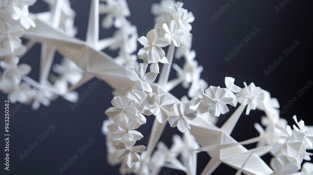A DNA molecule crafted from delicate origami paper, its intricate folds and patterns revealing the molecule's hidden complexities A DNA molecule crafted from delicate origami paper, its intricate folds and patterns revealing the molecule's hidden complexities