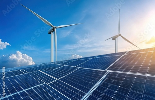 wind turbine and solar panels