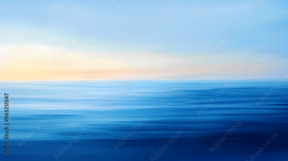 Obraz premium Abstract blue sky and sea, with a gradient from light to dark colors, creating an impressionistic effect. the horizon is blurred for depth. Impressionistic. Illustration