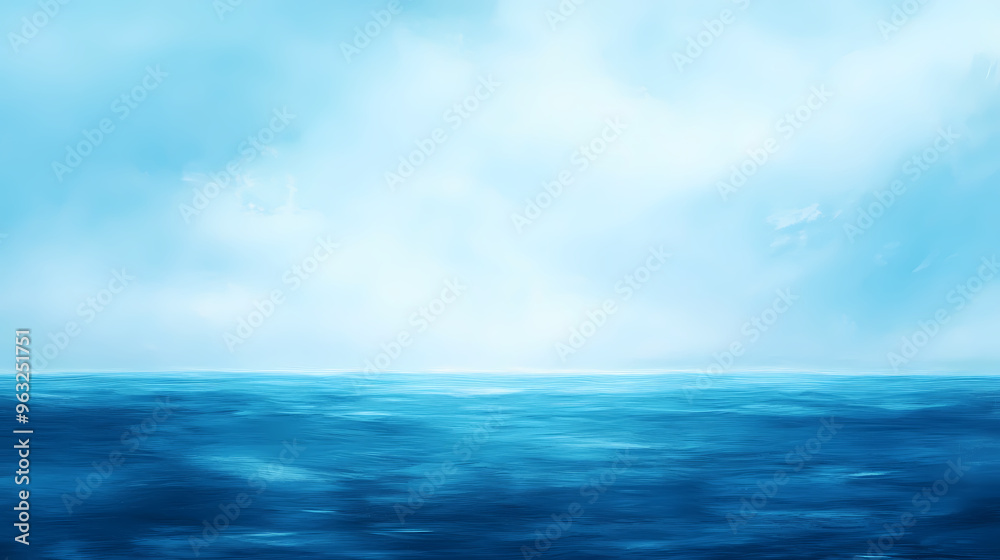 Abstract blue sky and sea, with a gradient from light to dark colors, creating an impressionistic effect. the horizon is blurred for depth. Impressionistic. Illustration
