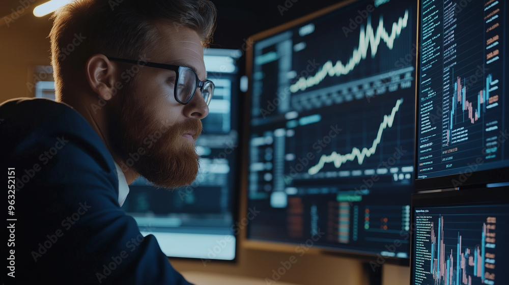 Individual at home, casually dressed, learning about stock market 