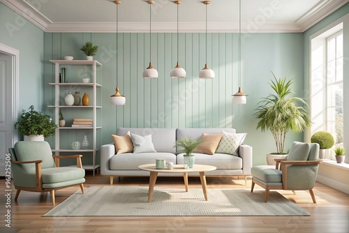 Iconic minimalist design with clean lines, soft focus, pastel color palette photo