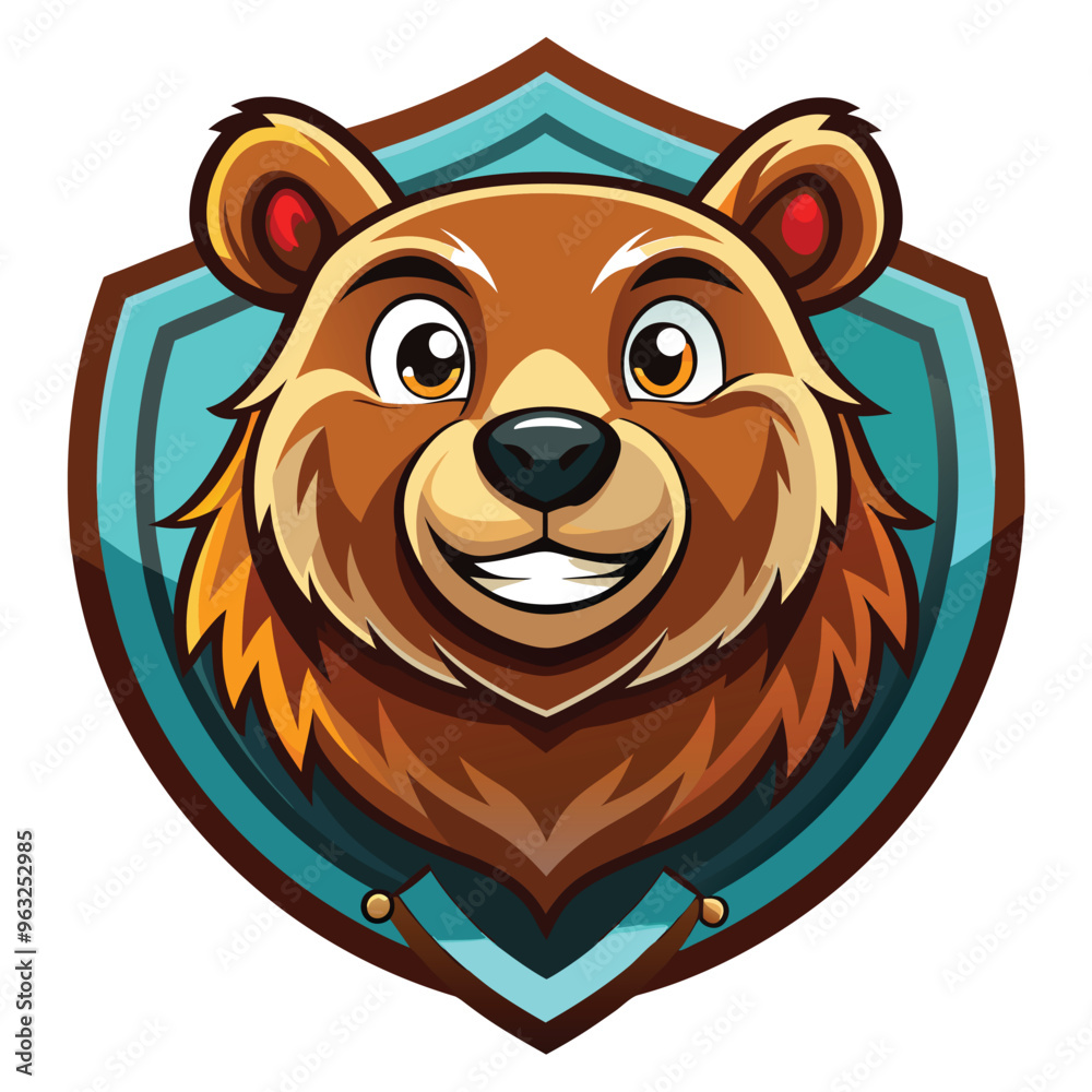 Cartoon Brown Bear Mascot Head in a Shield Cartoon Brown Bear Mascot Head in a Shield