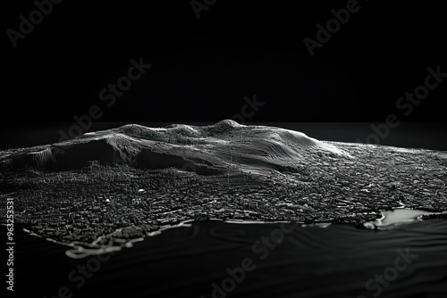 Technical aerial visual, 3D LiDAR GIS aerial map satellite scan model isolated, showing Tangier, Morocco . Elevation, topography, render