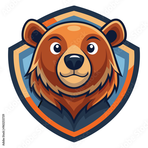 Cartoon Bear Head Inside a Shield-Shaped Emblem