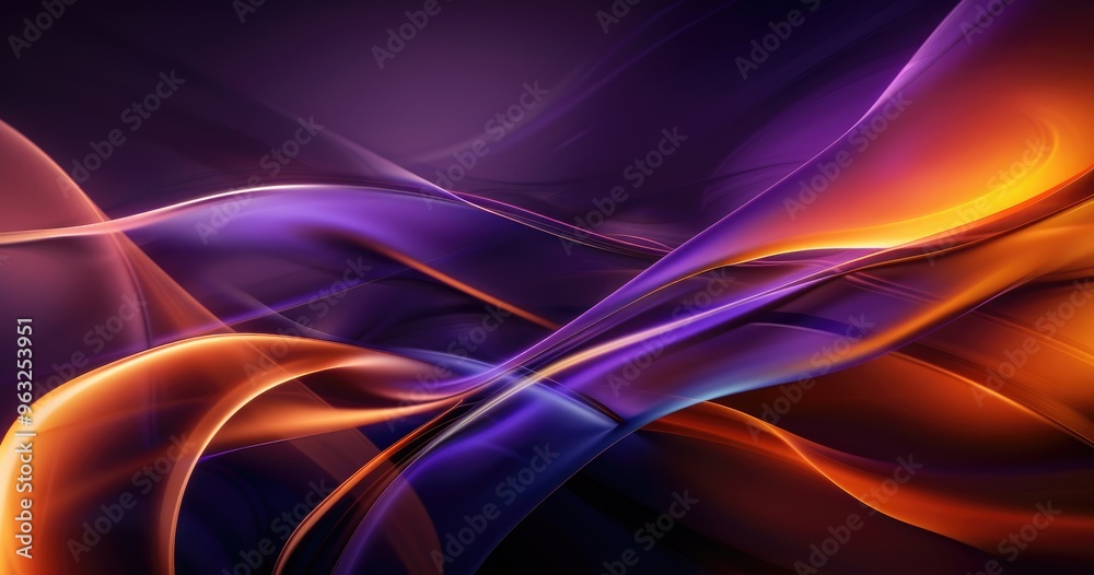 Obraz premium A vibrant abstract design featuring flowing waves of purple, orange, and blue hues.