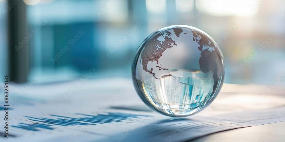 A glass globe symbolizing global markets, sitting on a desk. A glass globe symbolizing global markets, sitting on a desk.