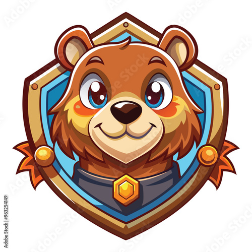 Cartoon Bear Mascot Inside a Shield