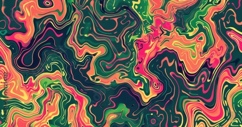 A vibrant abstract design featuring swirling colors and fluid patterns.