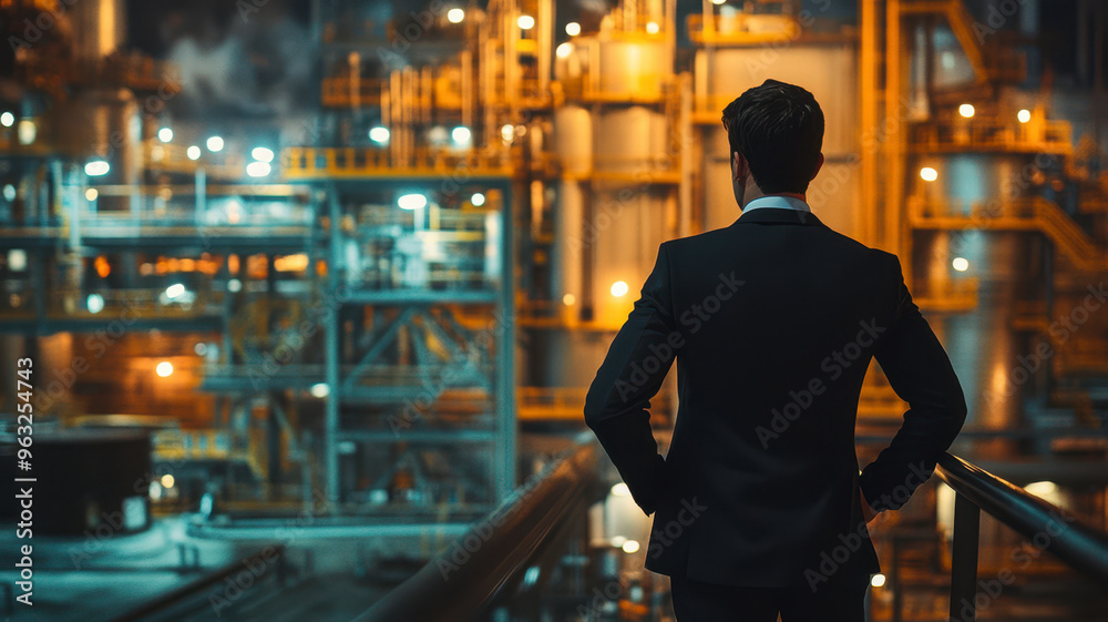 A man in suit looking at factory A man in suit looking at factory