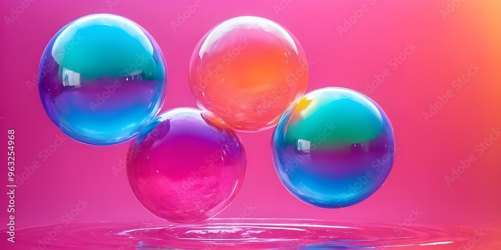 Colorful bubbles floating against a soft blue background, showcasing varied sizes, background Colorful bubbles floating against a soft blue background, showcasing varied sizes, background