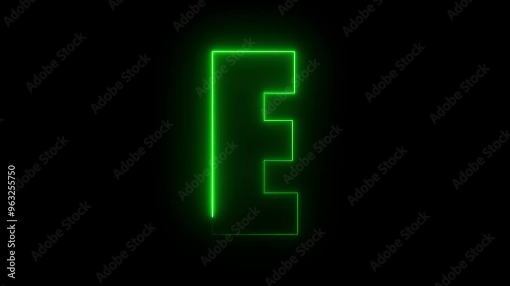 E text icon animation by green neon on black background. E text icon animation by green neon on black background.
