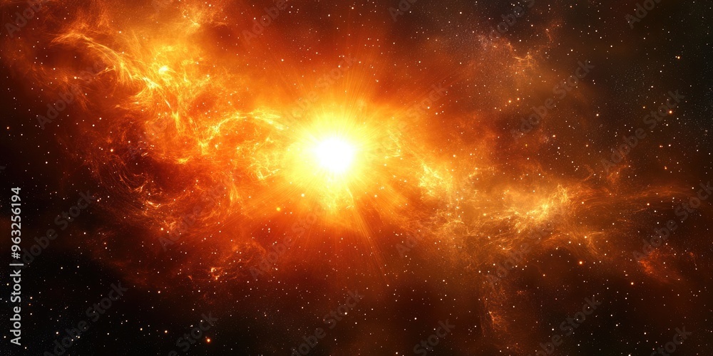 Naklejka premium The sun shining brightly in the vast darkness of space.