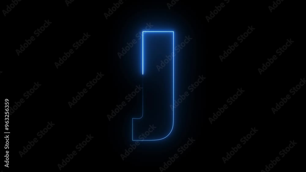 J text icon animation by blue neon on black background. J text icon animation by blue neon on black background.