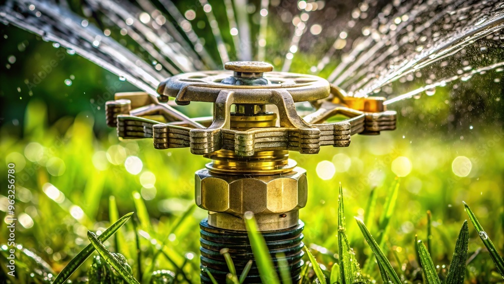Intricate Sprinkler Head Macro: Close-up shot of a sprinkler head with intricate details, showcasing its mechanical complexity. Intricate Sprinkler Head Macro: Close-up shot of a sprinkler head with intricate details, showcasing its mechanical complexity.