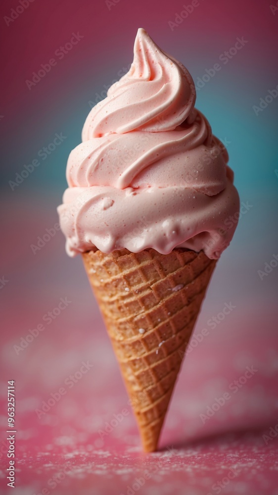 Soft Serve Ice Cream Cone on Bright Pink Background with Swirl Design. Soft Serve Ice Cream Cone on Bright Pink Background with Swirl Design.