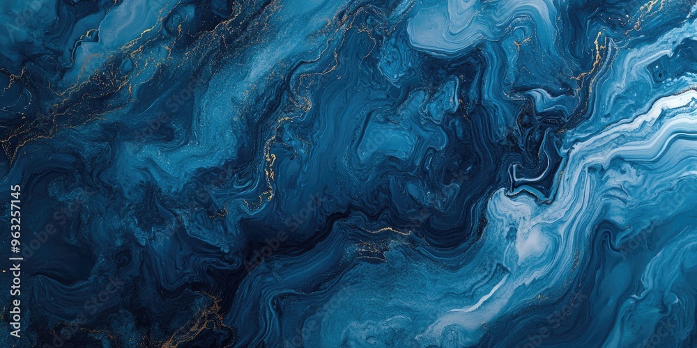 Fototapeta premium Vibrant blue marble pattern with abstract ink-like textures.