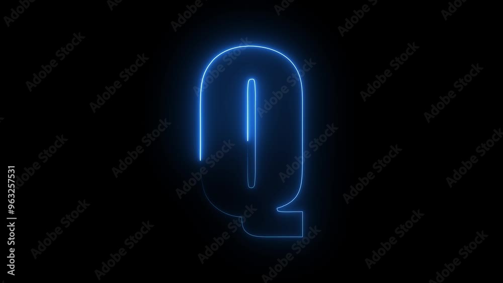 Q text icon animation by blue neon on black background. Q text icon animation by blue neon on black background.