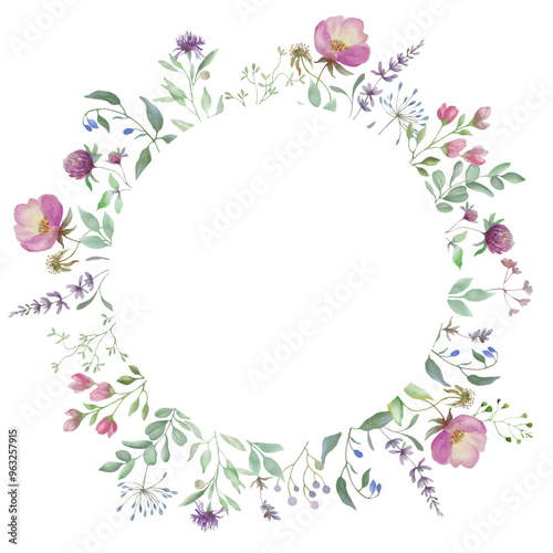 Watercolor floral frame. Hand drawn illustration. Vector EPS.