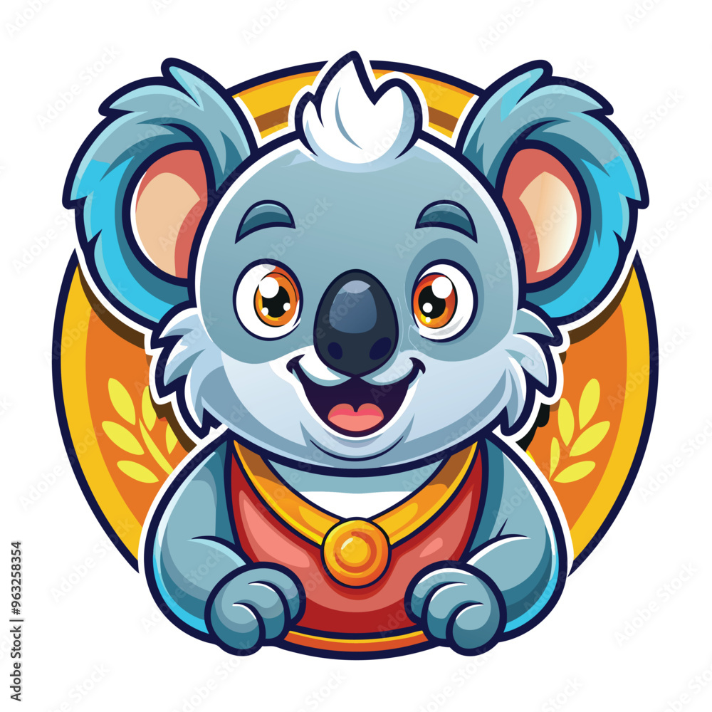 Naklejka premium Cartoon Koala Wearing a Red Vest and Gold Medal