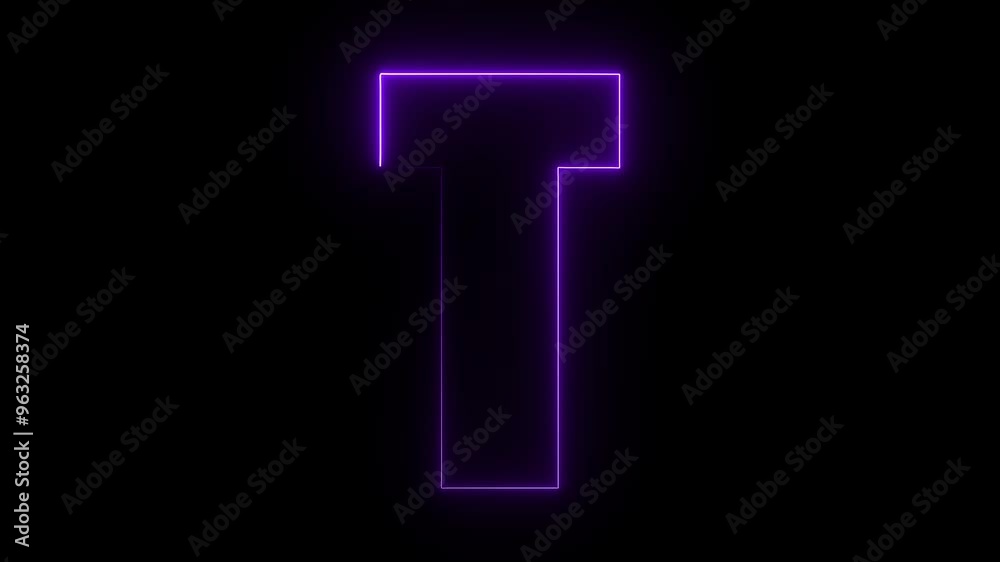 T text icon animation by purple neon on black background.