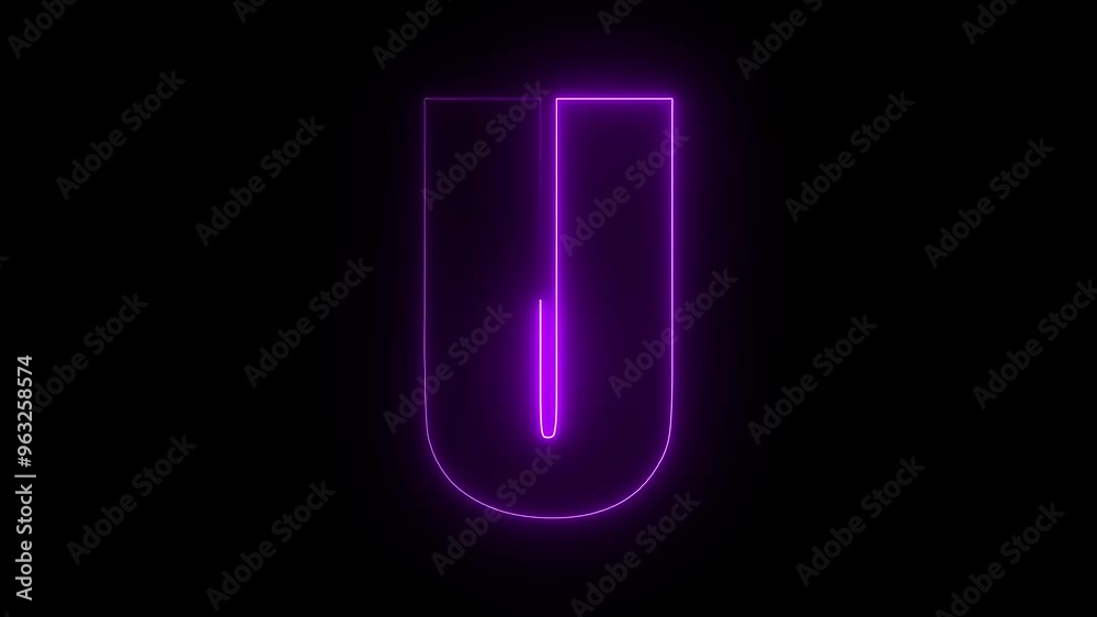 U text icon animation by purple neon on black background. U text icon animation by purple neon on black background.