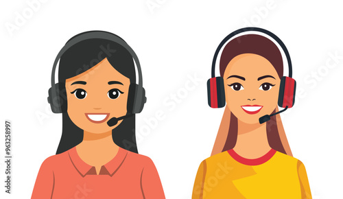 Flat vector illustration of female Call Center Agent on white background