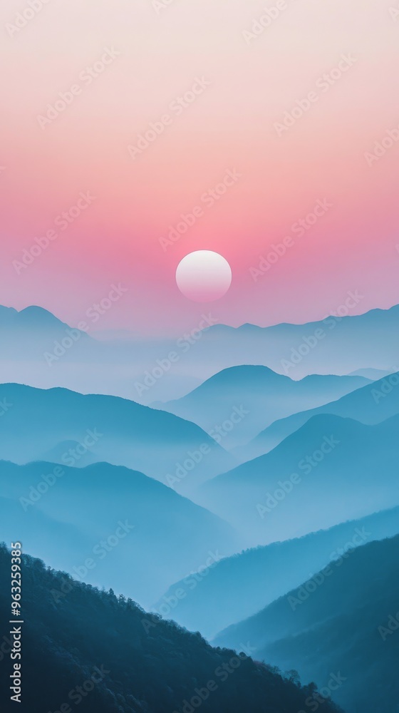 Fototapeta premium Misty mountains at sunrise with colorful sky