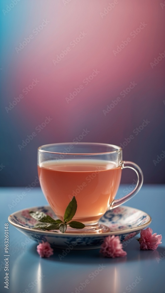 Cup of tea on a split blue and pink background. Cup of tea on a split blue and pink background.