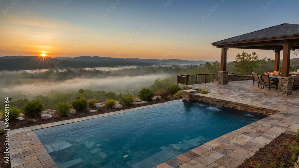 Fototapeta premium stock photography fire pit pool with a morning view