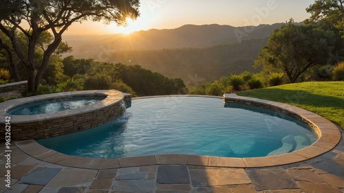 stock photography custom pool shape with a morning view