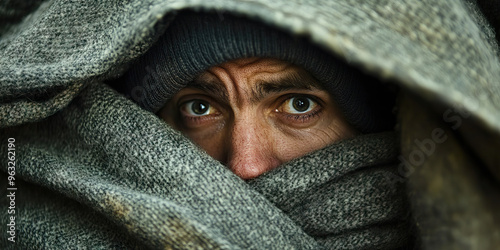 Whispered Despair: A homeless man huddled beneath a blanket, shivering in the cold.