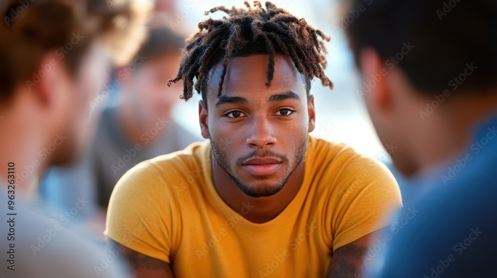 Diverse Men in Mental Health Support Group Embracing Community Healing Circle Together Diverse Men in Mental Health Support Group Embracing Community Healing Circle Together