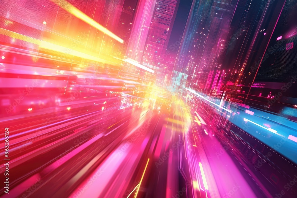 A vibrant image of dynamic light trails in neon colors, conveying speed and energy in a futuristic cityscape. A vibrant image of dynamic light trails in neon colors, conveying speed and energy in a futuristic cityscape.