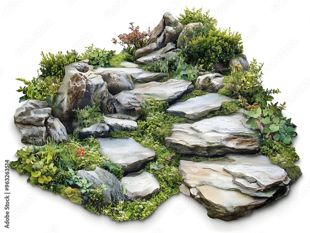 Natural Landscape with Rocks and Greenery in Garden Setting Natural Landscape with Rocks and Greenery in Garden Setting