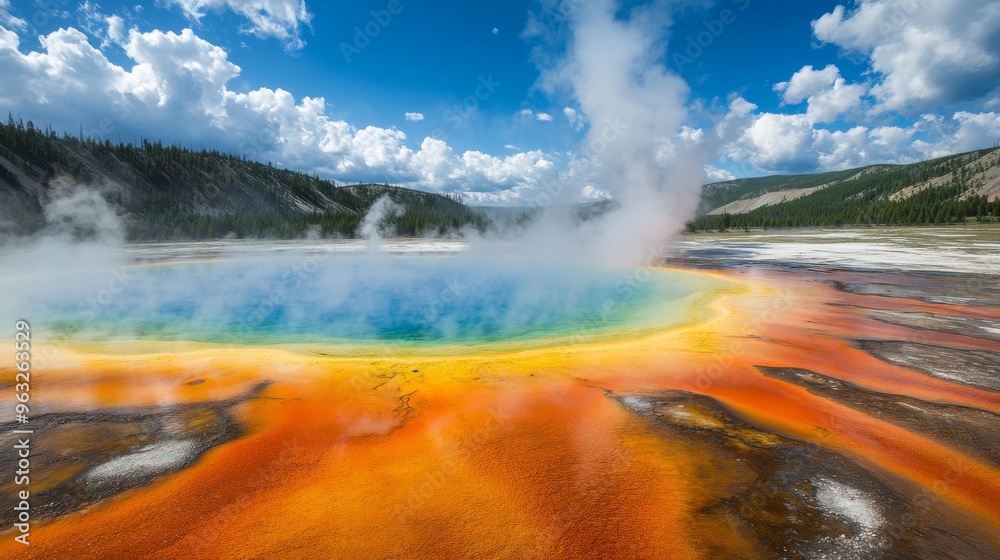 Vibrant Geothermal Wonders of Yellowstone National Park, USA: Colorful Hot Springs and Steaming Geysers in a Natural Haven Vibrant Geothermal Wonders of Yellowstone National Park, USA: Colorful Hot Springs and Steaming Geysers in a Natural Haven