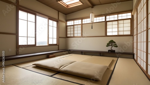 Wallpaper Mural Japanese-Inspired House Interior: A Serene Fusion of Minimalist Design, Natural Elements, and Zen Aesthetics Featuring a Blank Frame Mockup for a Balanced and Harmonious Space Torontodigital.ca