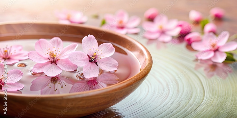 Pink cherry blossom floating in a bowl, perfect for spa and cosmetic themed designs, pink, cherry blossom, flower, spa Pink cherry blossom floating in a bowl, perfect for spa and cosmetic themed designs, pink, cherry blossom, flower, spa