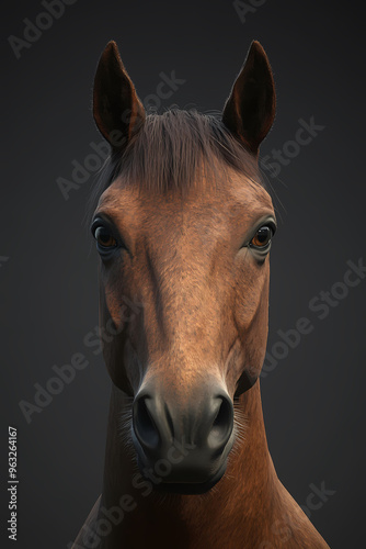 3D rendered model of a realistic horse head.