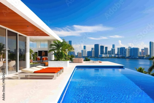 Sparkling Pool Retreat in a Modern Sophisticated Home - Generative Ai. Beautiful simple AI generated image