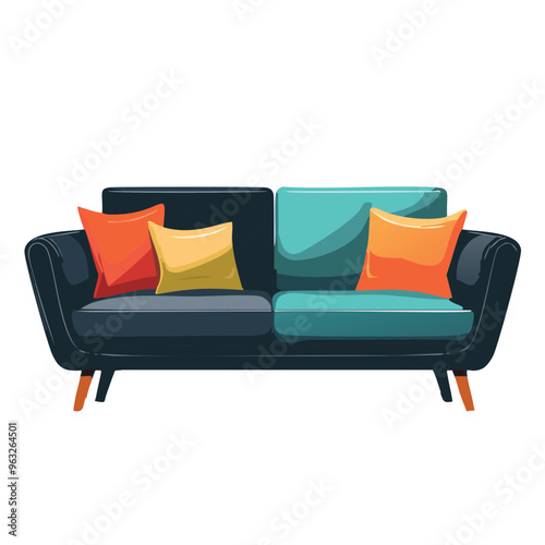 A modern sofa with colorful cushions ideal for home decor, vector