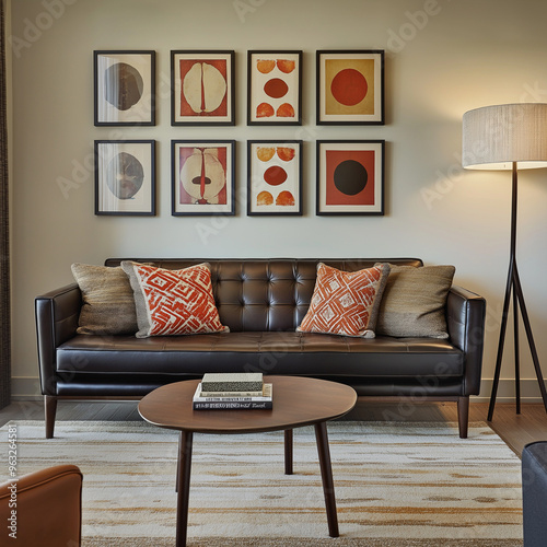 Modern living room interior with comfortable sofa and armchair, perfect for relaxing at home