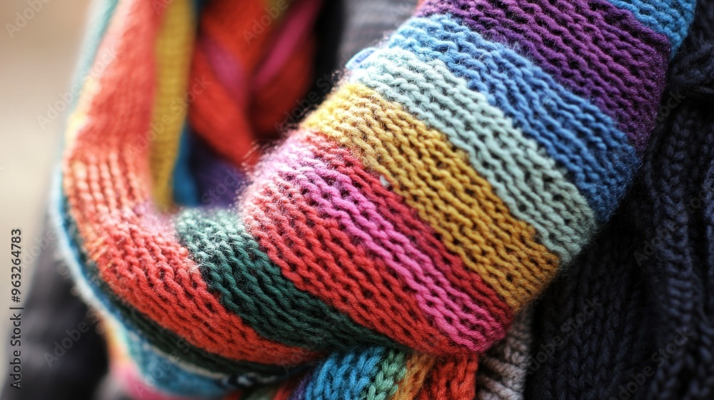 Close-up of a Colorful Striped Knit Scarf Close-up of a Colorful Striped Knit Scarf