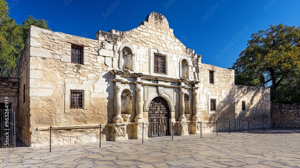 Iconic Stone Architecture of The Alamo - Historic Mission in San Antonio, Texas on a Clear Day