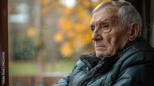 Contemplative Elderly Man Reflecting on Aging by the Window, Mental Health Struggles Symbolized in Profile View