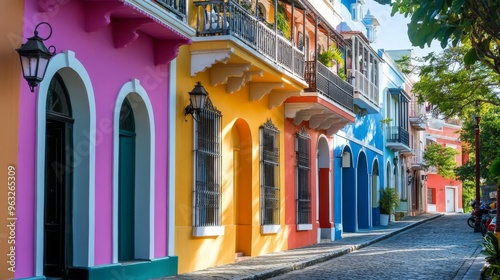 Charm of Old San Juan: Colorful Colonial Buildings and Cobblestone Streets in Vibrant Historic District of Puerto Rico